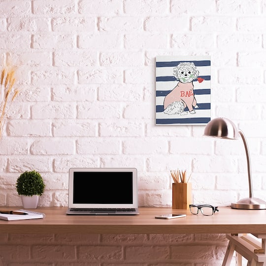Stupell Industries Romantic Bichon Puppy Pink Bae Sweater Canvas Wall Art